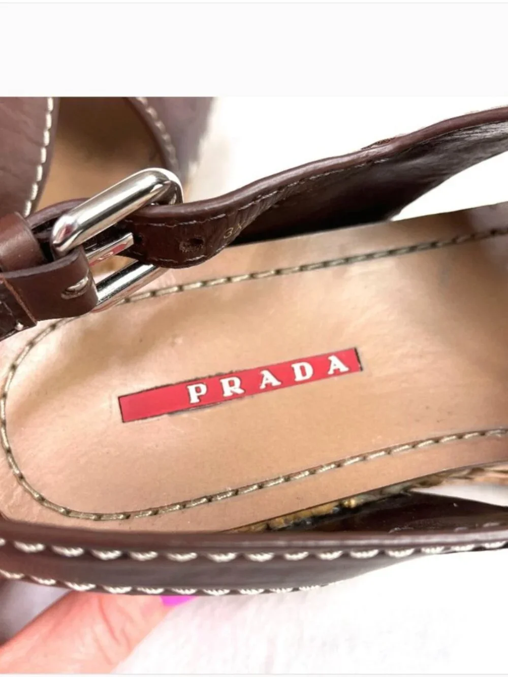 Auth Prada Leather Wicker Wedge Sandals size 39,5.